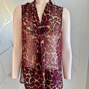 Anne Klein Red, Tan, and Black Leopard Print Sleeveless Blouse